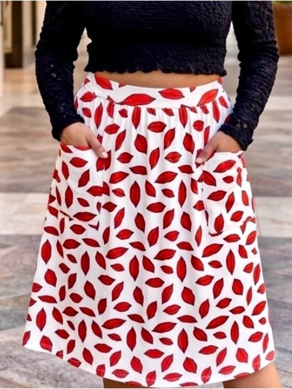 ASOS Retro Red Lips Print Midi Skirt. Pop Art, Coquette Girl, Whimsy Romantic 💋